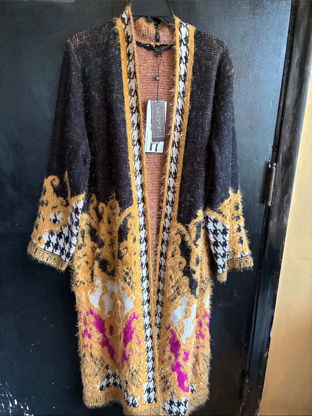 Maxsport Open Cardigan with Mustard, Black & Pink Accent Soft L Pockets